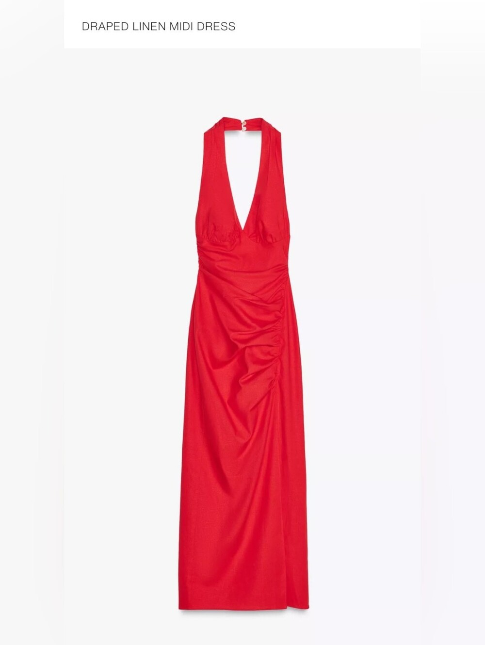 Draped Linen Midi Dress - Red